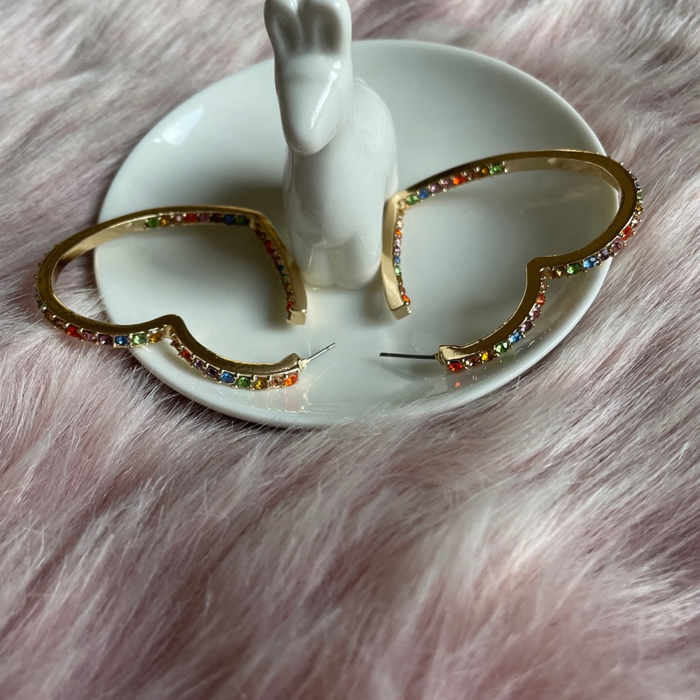 Multicolor Rhinestone Heart Statement Earrings - Picture 11 of 16